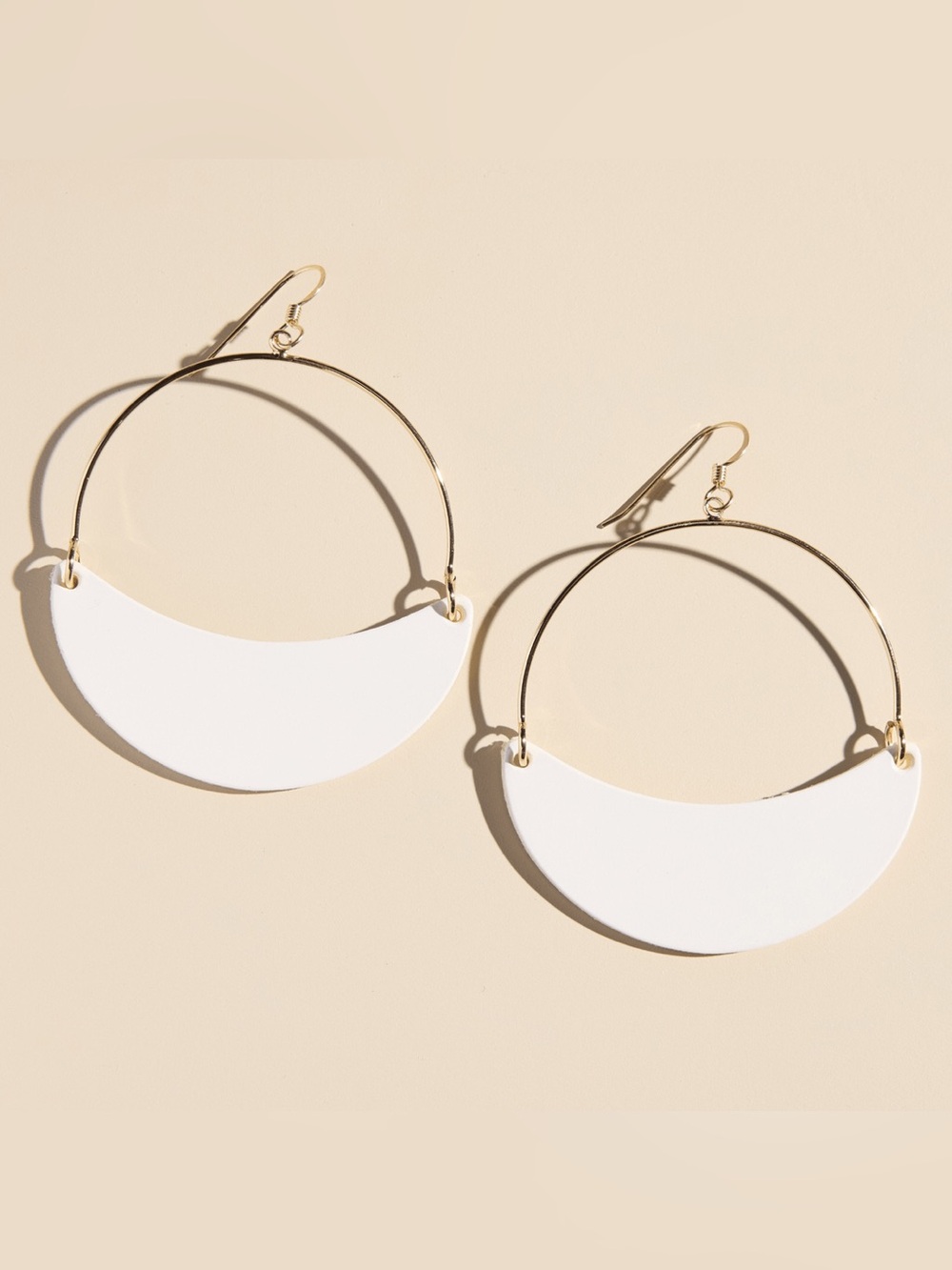 Nickel And Suede White Aster Leather Hoop Earrings